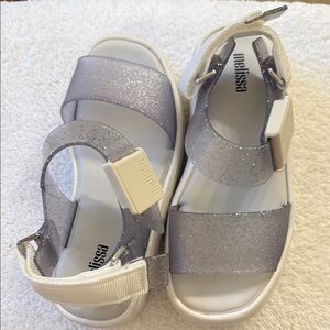 Melissa Silver and White Sandals with Cushioned Footbed